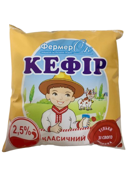 Кефір 2.5% жиру 450 г пакет ТМ ФермерОк